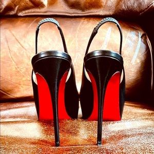 Christian Louboutin, Private number kid leather sling back platform peep  EU37.5